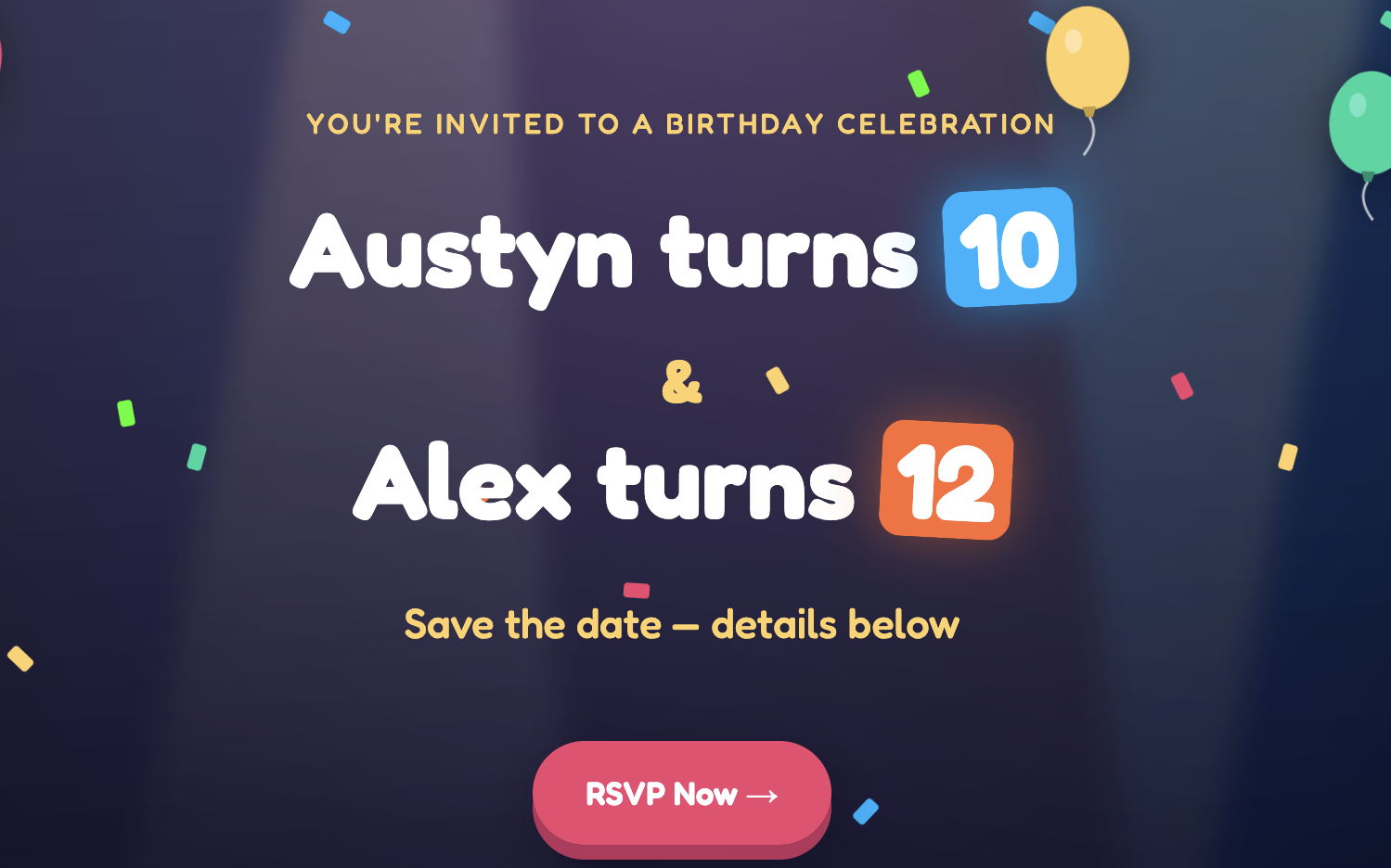 Birthday invite site preview